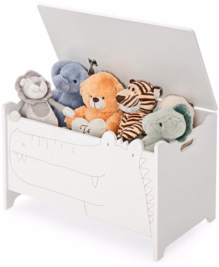 SureDeal Houten Speelgoedkist met Veiligheidsscharnieren en Handgrepen - Wit - B/D/H: 60 x 33 x 37,5 cm