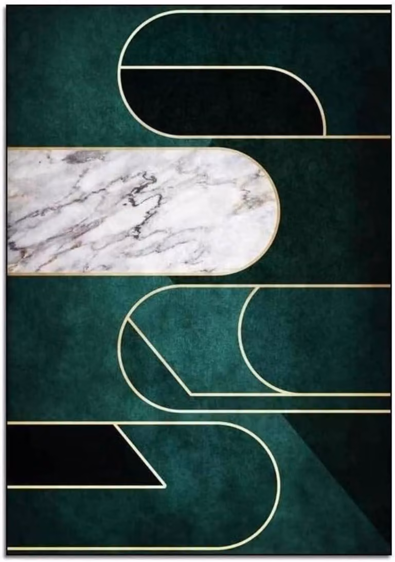 Smaragdgroen Vloerkleed met Geometrisch Gouden Lijn - Rechthoekig Tapijt voor Woonkamer, Slaapkamer of Home Office - 100 x 160 cm