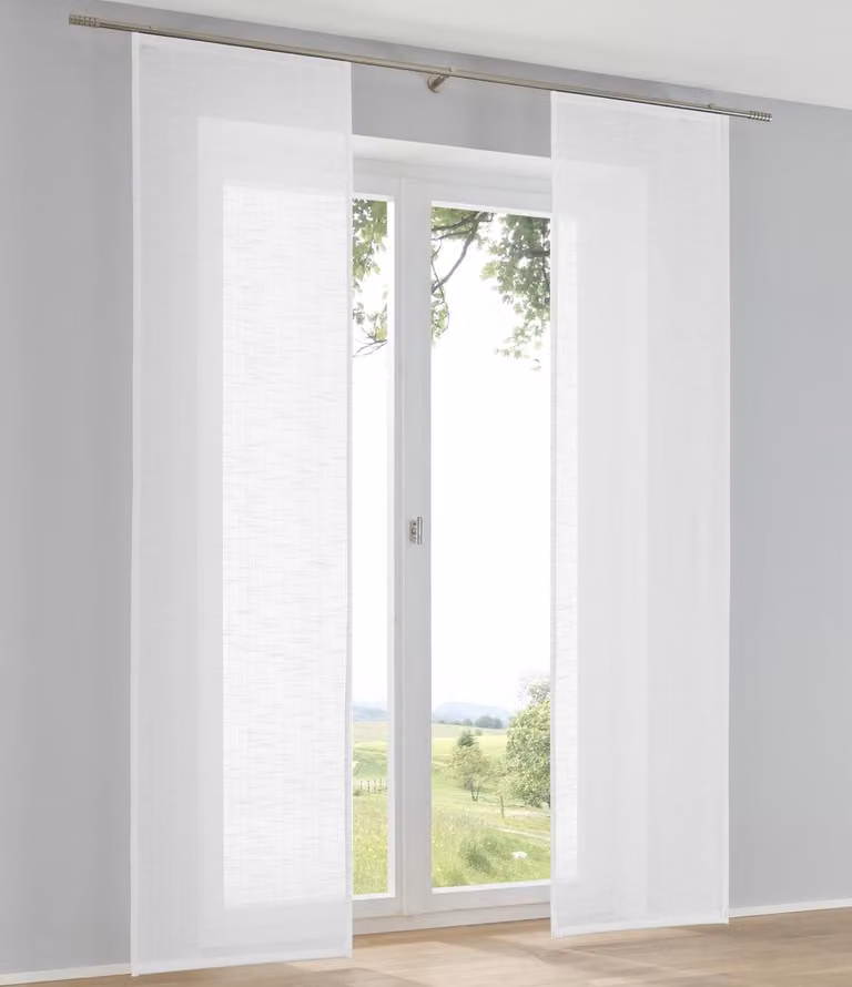 Kutti Set van 2 Schuifgordijnen Boston Wit Linnen Look Roomdivider met Paneelwagen B: 60 cm, H: 225 cm