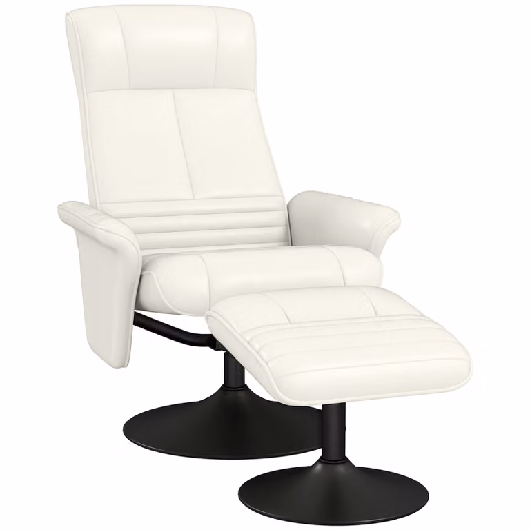 HOMCOM Relaxfauteuil met hocker, draaibare en ergonomische tv-fauteuil in microvezel-look, Cremewit