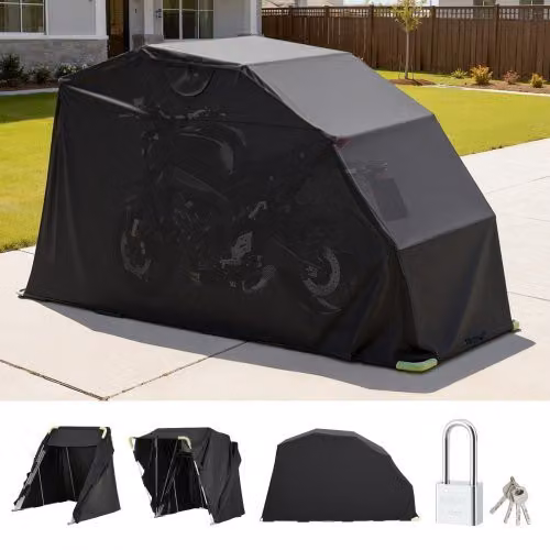 VEVOR Motortentgarage met veiligheidsslot en ventilatieramen, Zwart, B/D/H: 346 x 137 x 190 cm