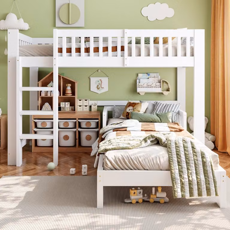 Clruro Kinderbed Set Wit - Modulair Hoogslaper en Los Bed - Grenenhout/MDF - 90 x 200 cm