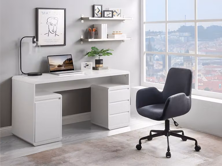 Bureau met opbergruimte SERGUEI - Wit - B/D/H: 140 x 60 x 76 cm