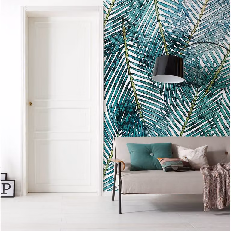 home24 Fotobehang Palm Canopy, Botanisch en Bloemig, Groen/Wit, B: 200 cm, H: 250 cm