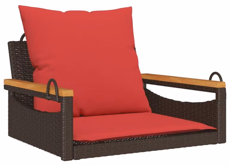 vidaXL Hangstoel met kussen, bruin, polyrotan, B/D/H: 63 x 62 x 40 cm
