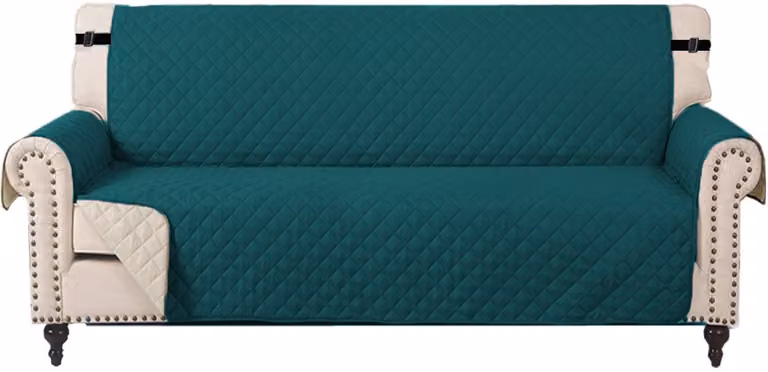 Waterdichte en vuilafstotende bankhoes met armleuningen voor tweezitsbanken, antislip en wasbaar, Pauwblauw