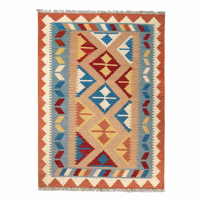 home24 Kelim Gashgai laagpolig vloerkleed beige multicolleur wol B: 104 cm, D: 147 cm