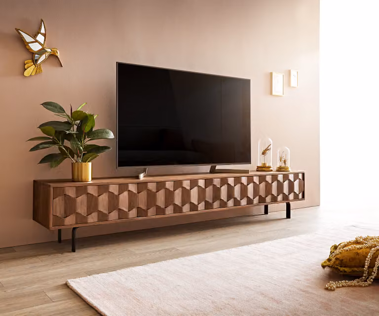 DELIFE Tv-meubel Fevo modern acacia bruin met 4 deuren B: 220 cm, D: 40 cm, H: 51 cm