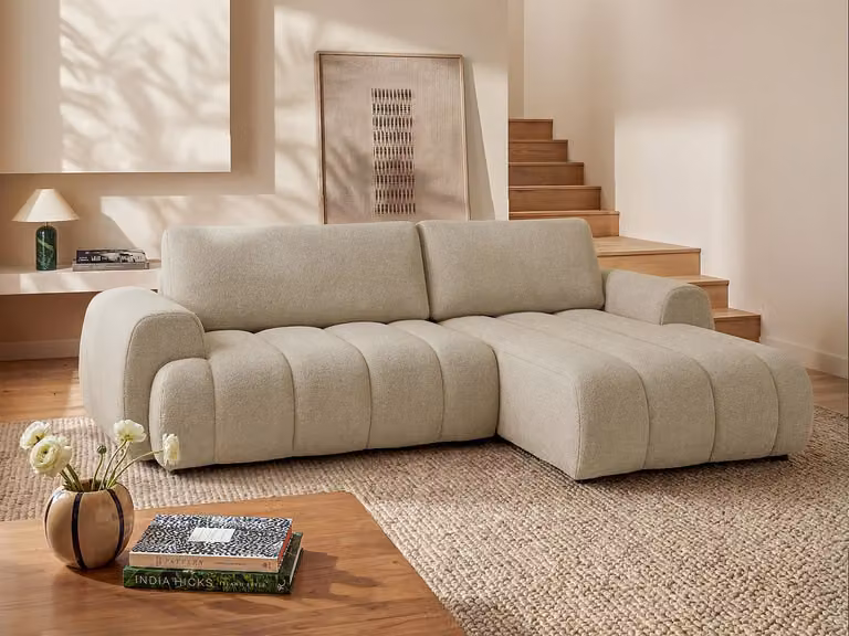 Fridora Hoekslaapbank met hoek rechts, Beige stof, B/D/H: 272 x 168 x 81 cm