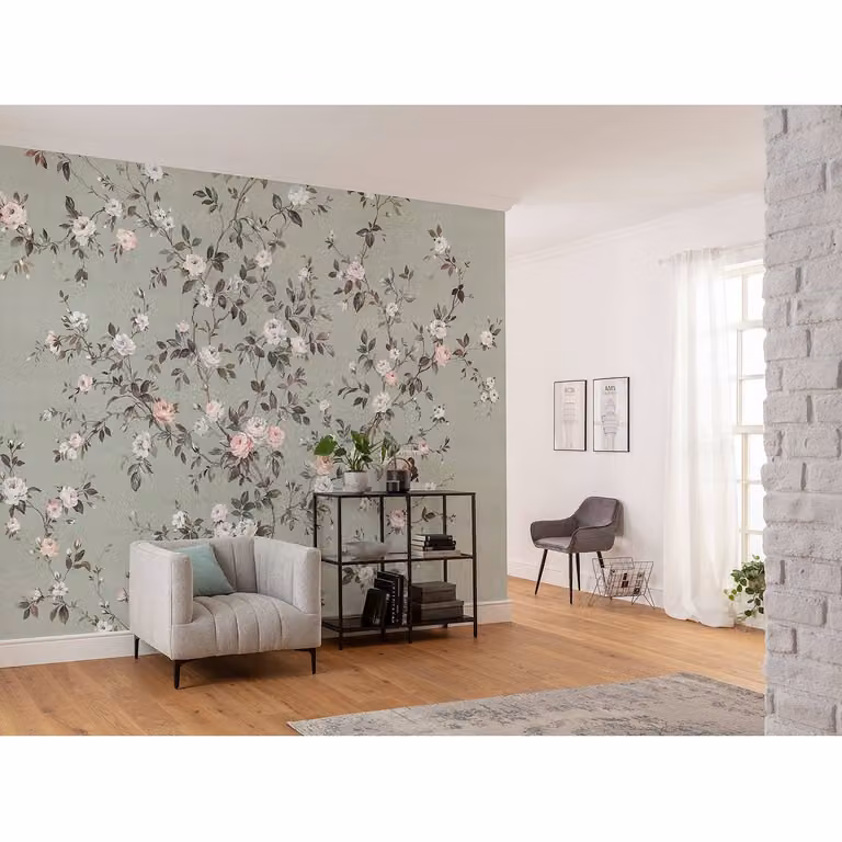 home24 Vlies-fotobehang Rosellia, Botanisch en Bloemig, Multicolour/Groen, Breedte: 350 cm, Hoogte: 250 cm