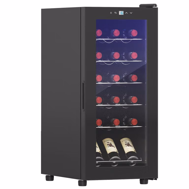 HOMCOM Wijnkoelkast voor 18 flessen met touchscreen en LED-verlichting, 34,5 x 45 x 78 cm