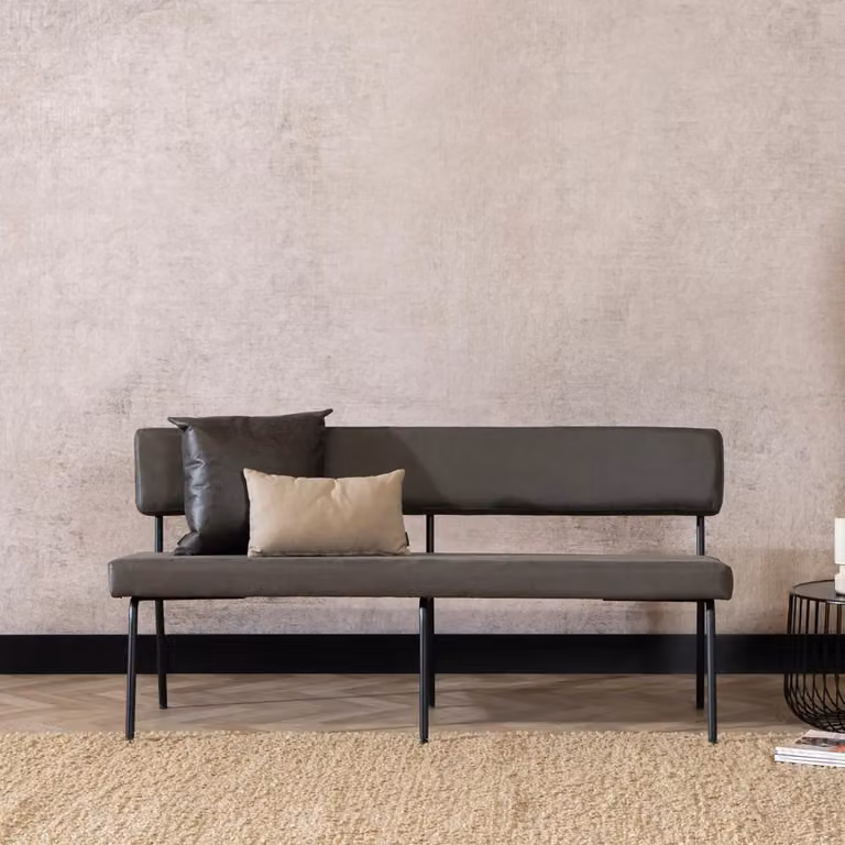 Industriële eetkamerbank Bronx71 antraciet eco-leer 160 cm