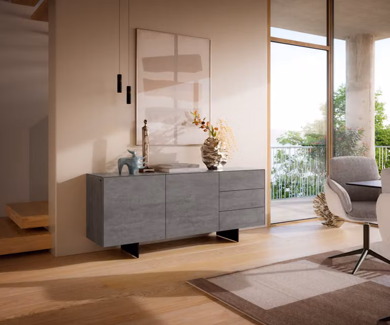DELIFE Dressoir Cuor Grijs Keramiek en Metaal Zwart Breedte: 180 cm