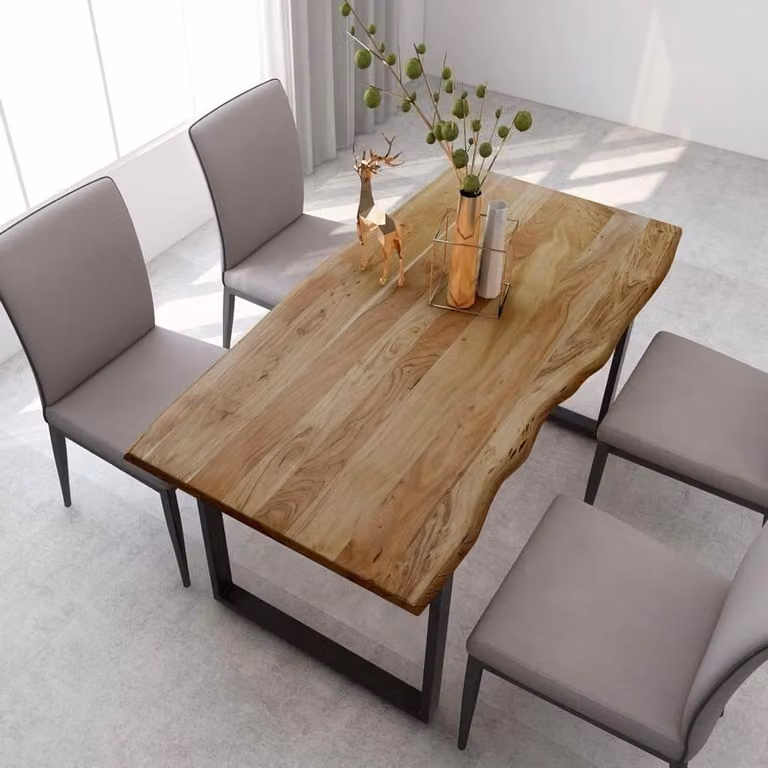 Rustieke eettafel van massief hout met natuurlijke boomrand, Houtkleur, B/D: 160 x 80 cm