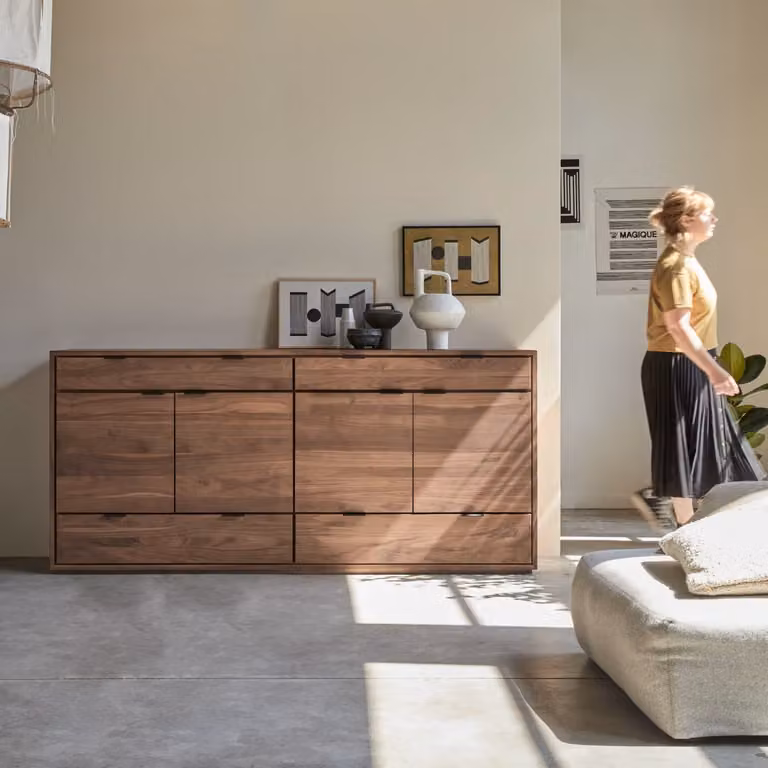 Tikamoon Senson Massief Notenhouten Dressoir - Bruin - Breedte: 200 cm