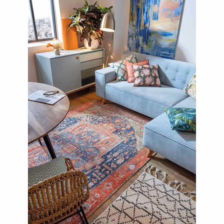 home24 Laagpolig vloerkleed Funky Orient Heriz, Meerdere kleuren, B: 75 cm, L: 140 cm, Platweefsel