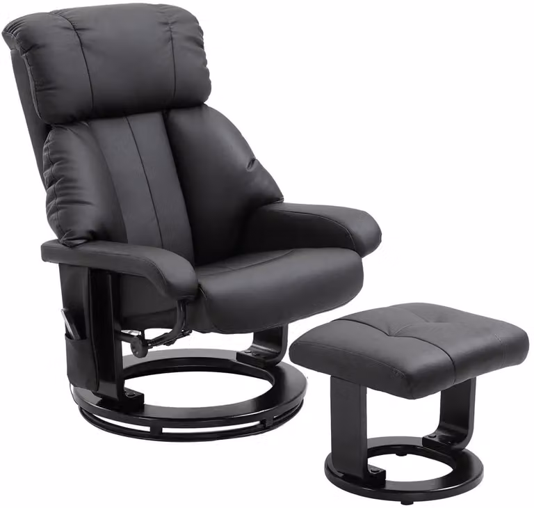 Merax Draaibaar Relaxfauteuil met Hocker – Massagestoel met 10 Vibratiepunten en Verstelbare Rugleuning – Zwart Kunstleer