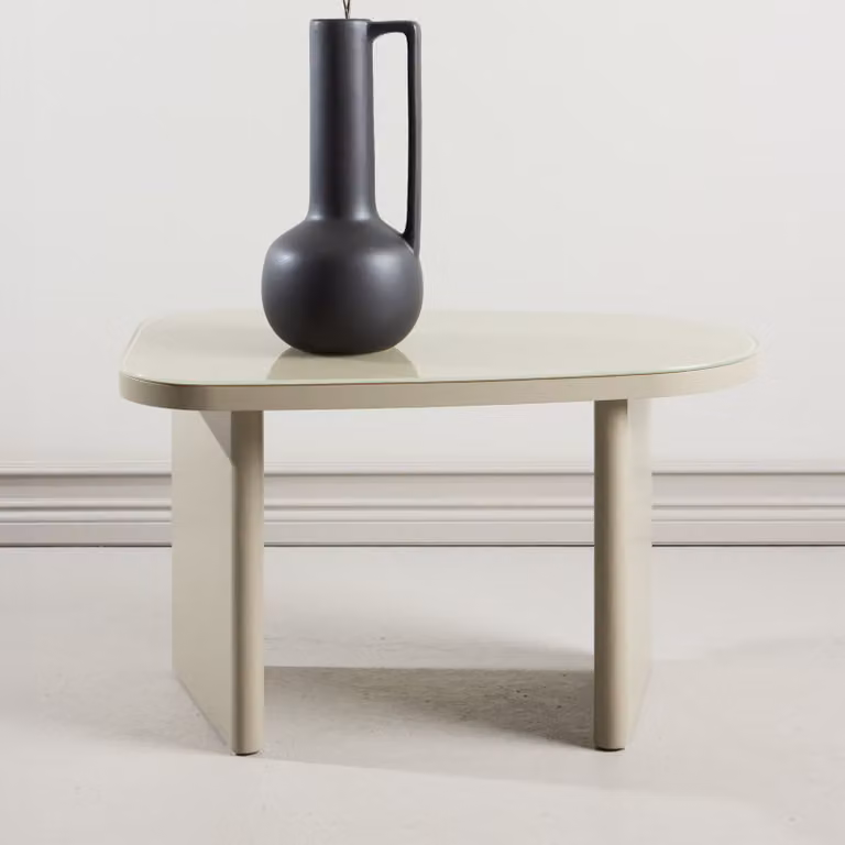 Nohr Jenea Organische Bijzettafel van Glas en MDF, Beige, B: 70 cm, D: 45 cm