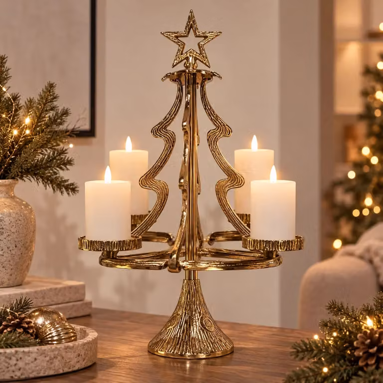 Countryfield Kerstboom Kandelaar voor Kaarsen - Goud