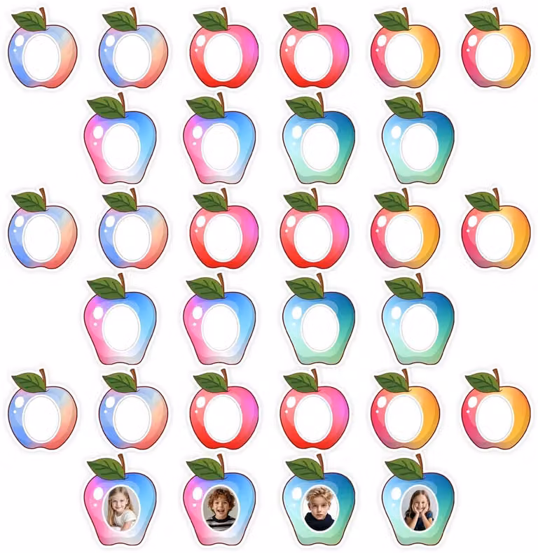 Dailygoods Decoratiekaarten 45 Stuks - Appel Prikbord - Fruitthema - Kleurrijke Wanddecoratie van Papier