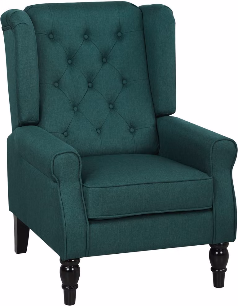 Elegante donkergroene oorfauteuil met dik voering en afneembare hoes - B/D/H: 74 x 86 x 102 cm