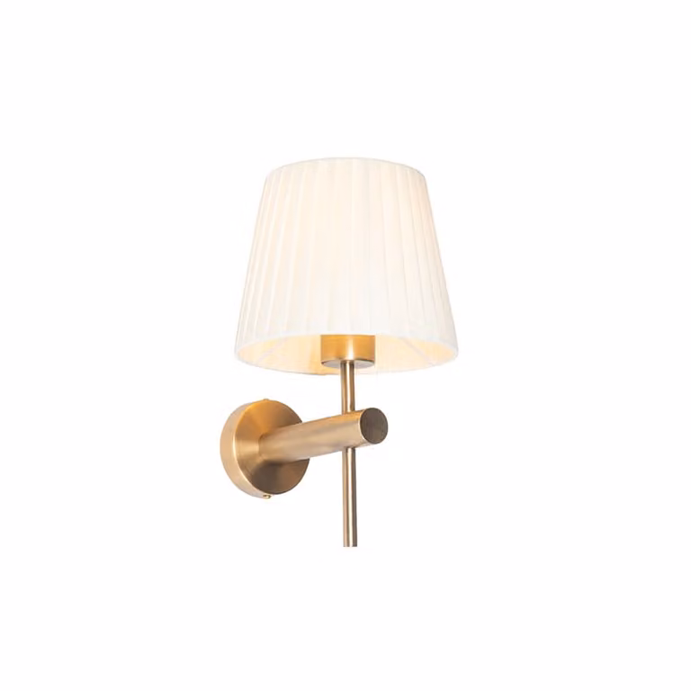 Moderne wandlamp Qazqa in brons en wit met stoffen kap en E27 fitting