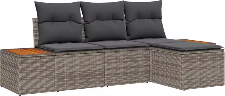 vidaXL Tuinset voor 4 personen, moderne L-vormige loungebank in grijs polyrotan voor tuin of terras