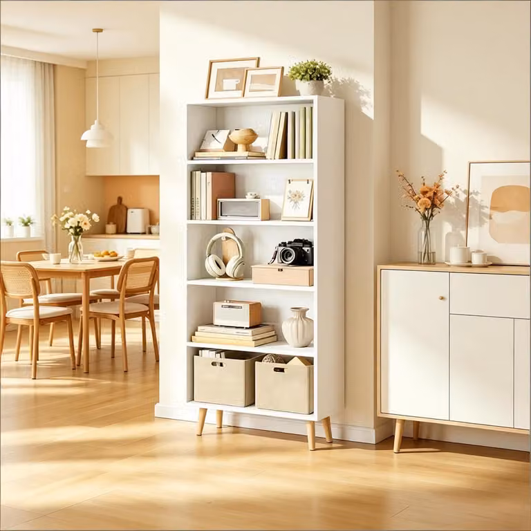 CHICFURN Boekenkast met 5 vakken, Wit, Hoogte: 144 cm, Breedte: 60 cm