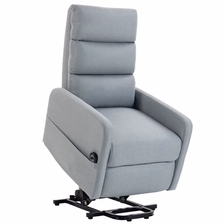 HOMCOM Elektrische relaxfauteuil met sta-op-hulp en afstandsbediening, grijs linnenlook