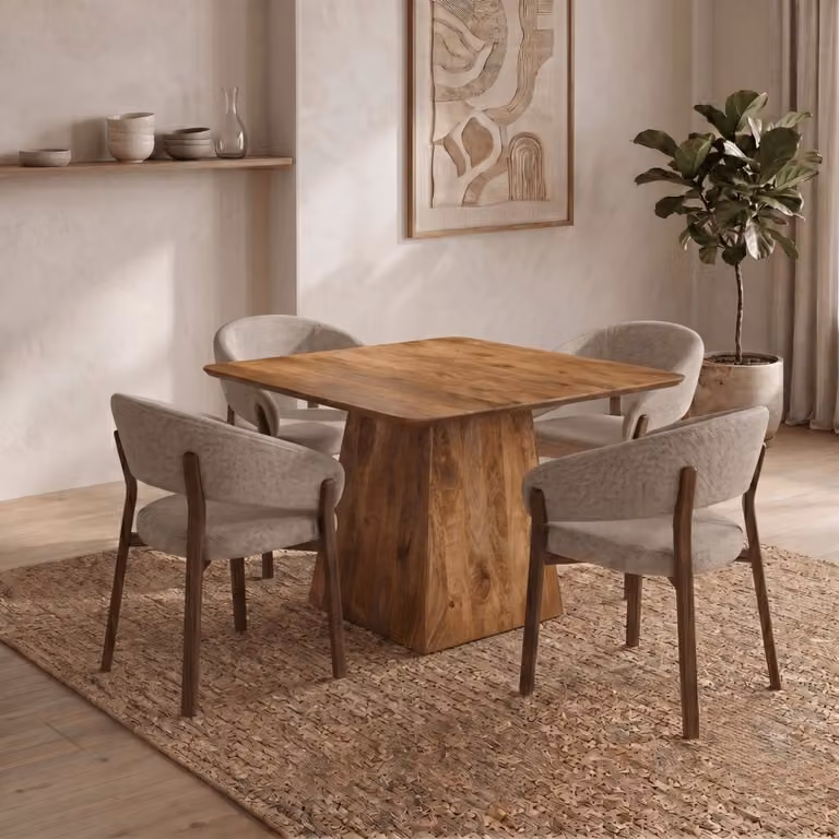 Mahom Nova Vierkante Mangohouten Eettafel Industrieel B/D: 110 x 110 cm