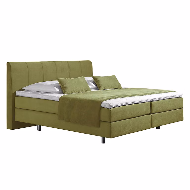 home24 Boxspring Baila 180 x 200 cm groen/limegroen geweven stof met H2 pocketveringmatras