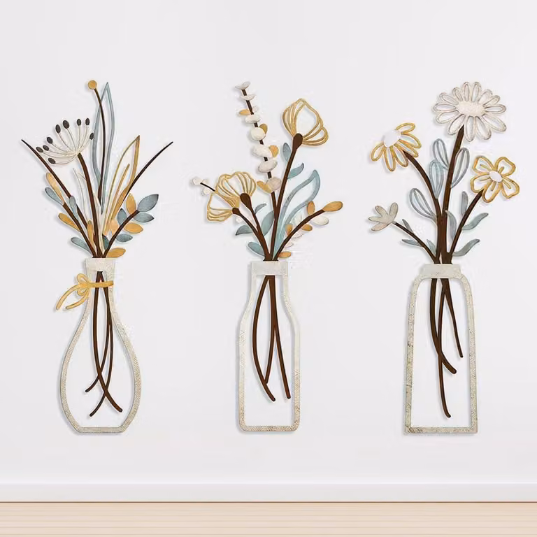 Set van 3 metalen bloemen wanddecoratie, kleurrijke minimalistische wandkunst voor jouw woonkamer, slaapkamer of eetkamer