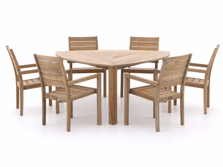ROUGH Furniture Diningset voor 6 personen van bruin teakhout met vierkante tafel