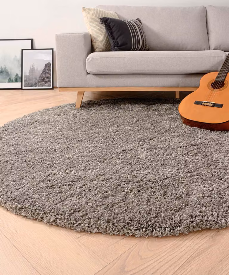 Tapeso Shaggy Grand Rond hoogpolig vloerkleed - Lichtgrijs - Diameter: 240 cm