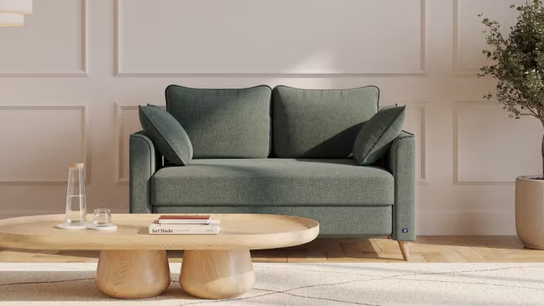 Flow BRUNO slaapbank in bosgroen met massief hout en boxspringcomfort, Breedte: 120 cm