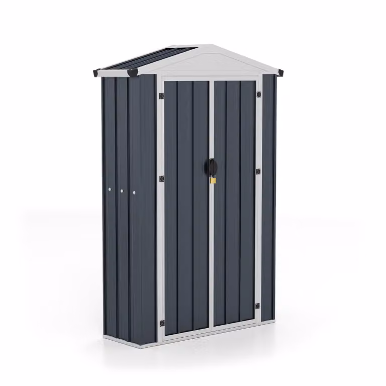 Costway Weerbestendig Metalen Tuinhuisje met Schuin Dak en Afsluitbare Deur, B/D/H: 126 x 41 x 185 cm