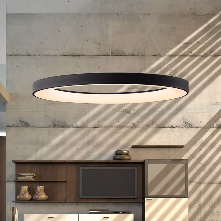 Mantra Iluminación Moderne Hanglamp Ring, Zwart, Aluminium, Dimbaar, LED