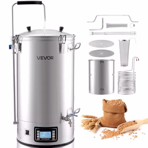 VEVOR Elektrisch bierbrouwapparaat met receptengeheugen en digitaal display, 60 liter, zilver/roestvrij staal