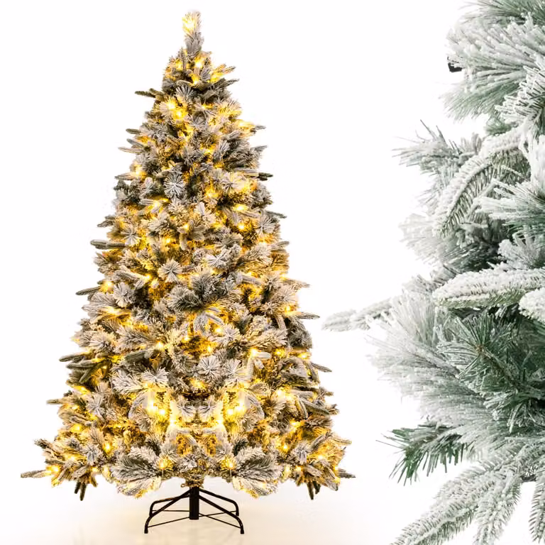 Costway Kunstkerstboom met sneeuw en 250 warmwitte LED-lampjes, 180 cm