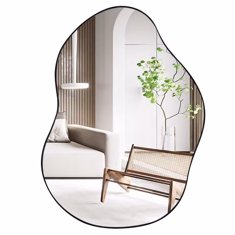 Costway Decoratieve Wandspiegel met Asymmetrische Vorm en Achterpaneel - Zwart - B: 78 cm, H: 56 cm