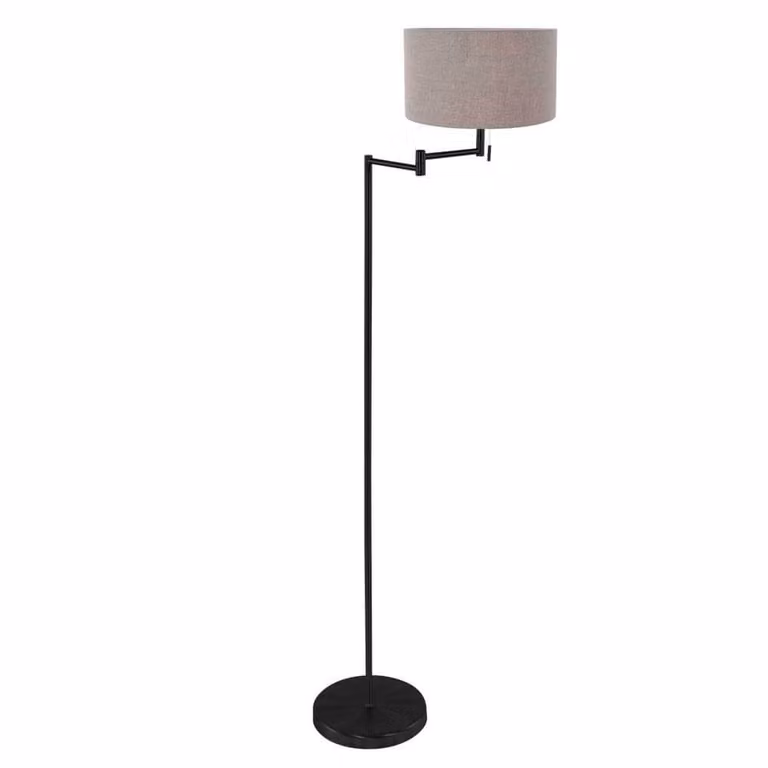 Steinhauer Vloerlamp Bella modern zwart en bruin met grijze stoffen kap E27