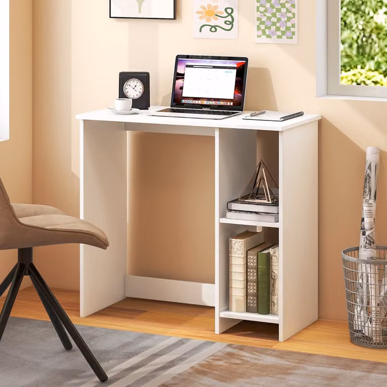 Costway Klein bureau met 2 vakken, computertafel voor kleine ruimtes, wit, B: 80 cm, D: 40 cm, H: 74 cm
