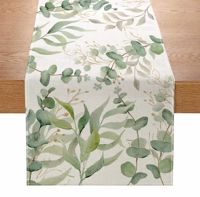 Dripio Tafelrunner Eucalyptusbladeren Saliegroen Linnenmix 30 x 180 cm