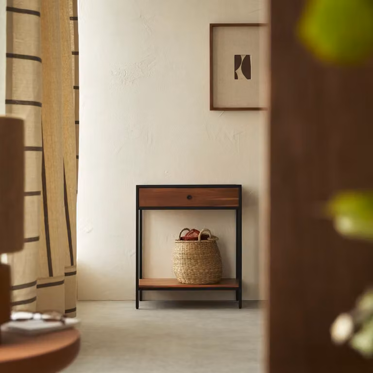 Tikamoon Dressoir met 1 lade van massief acacia en metaal - Bruin - Industrieel design