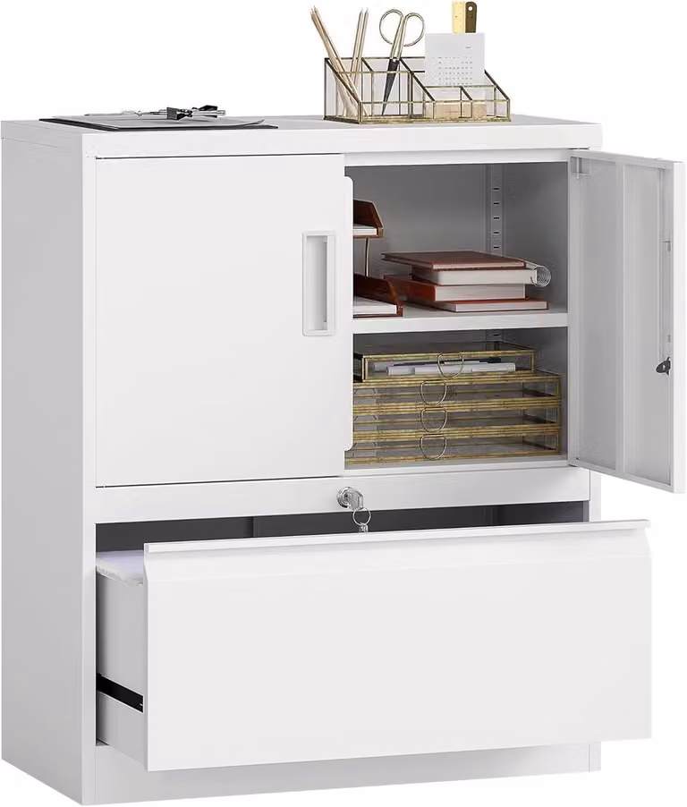 Wit Archiefkast van Staal voor Documenten met Sleutel, B/D/H: 80 x 40 x 95 cm