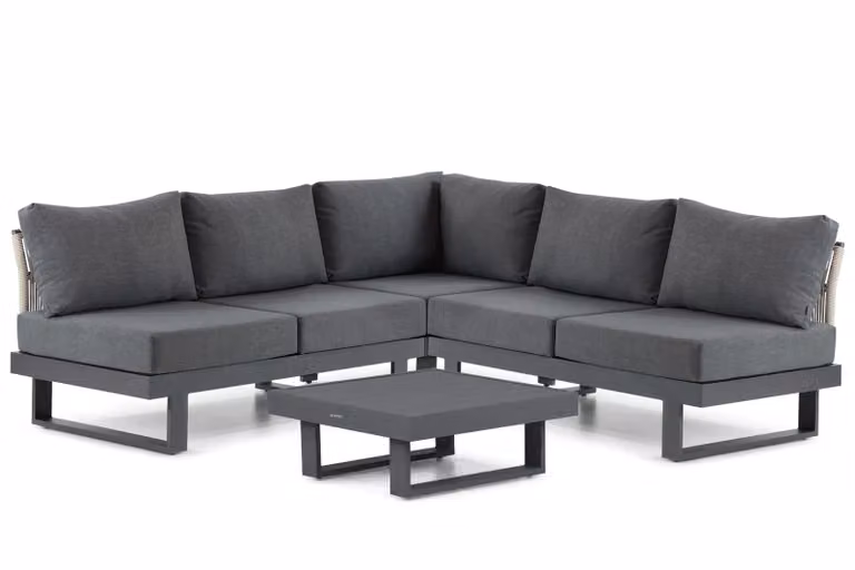 Lifestyle Garden Furniture Lorenzo 4-delige hoek loungeset met ottoman en salontafel, antraciet/grijs, gepoedercoat aluminium