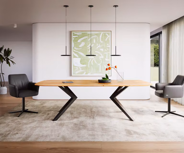 DELIFE Eettafel Edge Boot, Eiken Hout en Metaal, Bruin/Zwart, B: 240 cm, D: 120 cm, H: 74 cm
