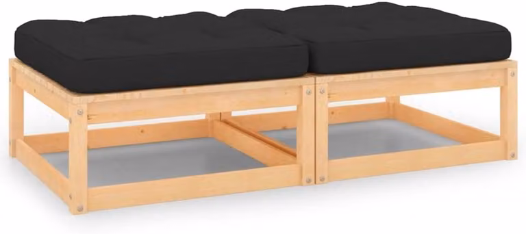 Modulaire voetenbankjes met kussens van massief grenenhout voor in de tuin