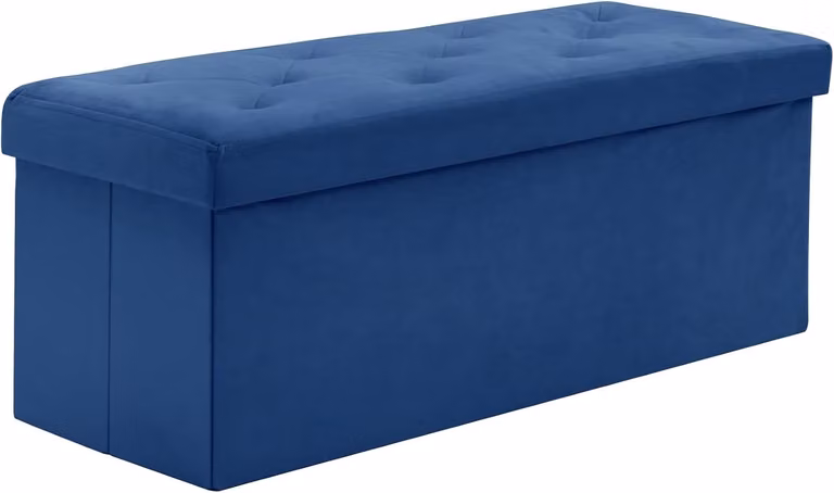 Blauwe opvouwbare velours bank met opbergruimte voor woonkamer, slaapkamer of hal, B/D/H: 110 x 40 x 40 cm