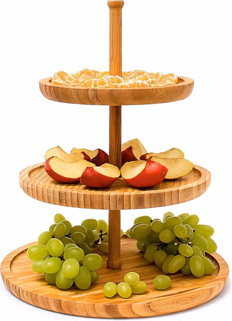3-laagse bamboe etagère in beige/bruin, Ø 30 cm, H 25 cm